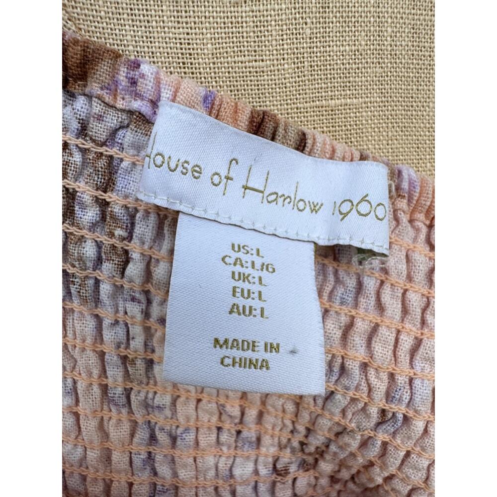 House Of Harlow 1960 Floral Smocked Dress Peasant Linen Blend Boho Sz Large - Picture 9 of 10